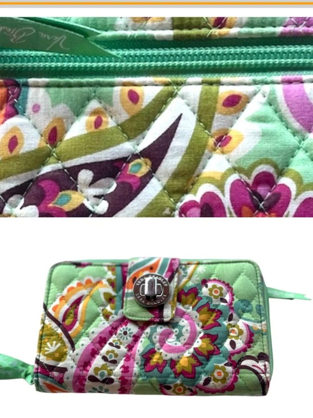 SALE Vera Bradley Mint Multi Quilted turn lock wallet - Picture 1 of 9